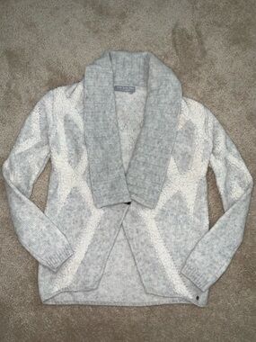 One Grey Day Cozy Shawl Collar Wool Sweater Cardigan - Light Gray & Cream XS